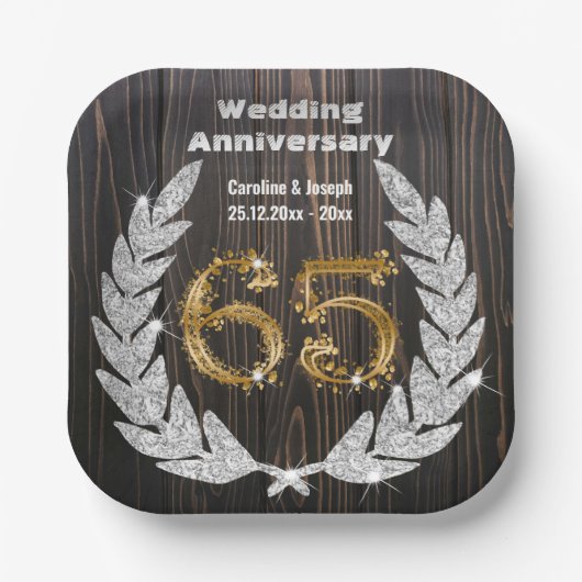 Diamond Laurel & 65TH Gold, bruiloft Jubileum Pa Papieren Bordje (Voorkant)