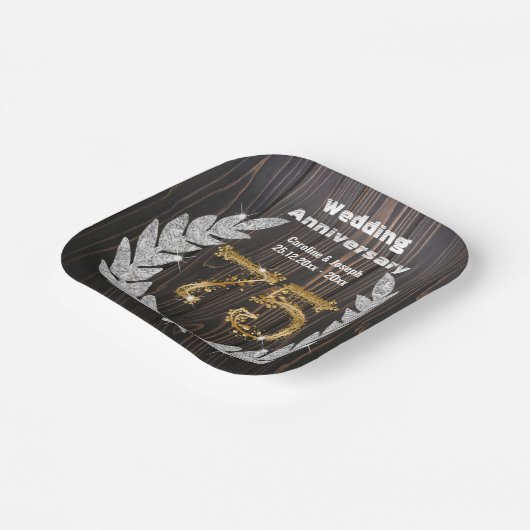 Diamond Laurel & 75TH Gold, bruiloft Jubileum Pa Papieren Bordje (Gebogen)