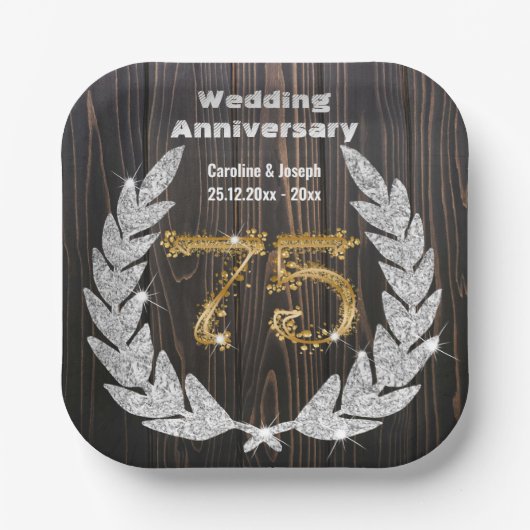 Diamond Laurel & 75TH Gold, bruiloft Jubileum Pa Papieren Bordje (Voorkant)