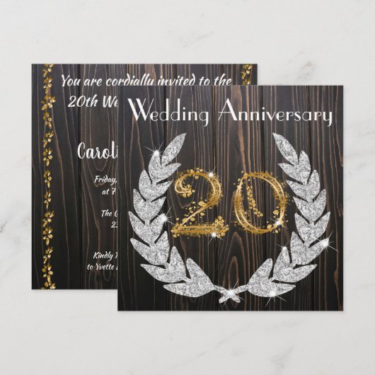 Diamond Laurel & Goud 20e Huwelijksjubileum Kaart (Voorkant / Achterkant)