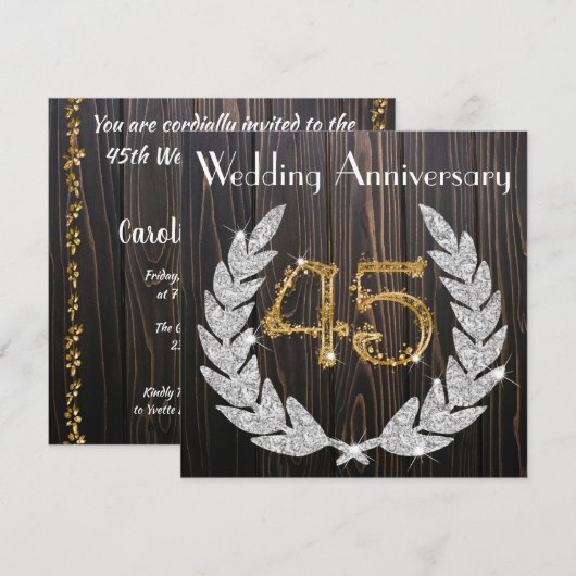 Diamond Laurel & Goud 45ste Huwelijksverjaardag In Kaart (Voorkant / Achterkant)