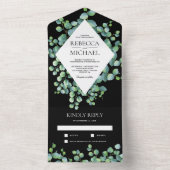 Diamond Lijst Eucalyptus Leaves Black Wedding All In One Uitnodiging (Binnen)