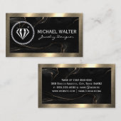 Diamond Logo | Zwarte marmer | Goud metaal Visitekaartje (Voorkant / Achterkant)