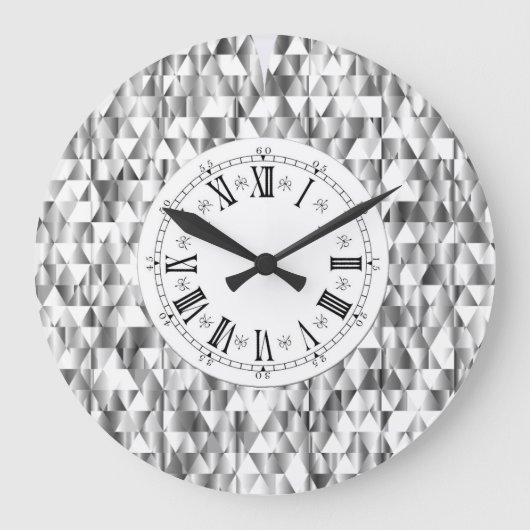 Diamond look faux Silver Shine Roman numbling Grote Klok (Voorkant)