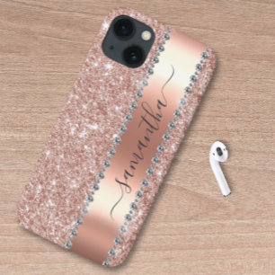 Diamond Look Glitter Kalligrafie Naam Roos Goud Case-Mate iPhone 14 Hoesje