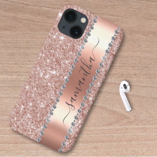 Diamond Look Glitter Kalligrafie Naam Roos Goud Case-Mate iPhone Case
