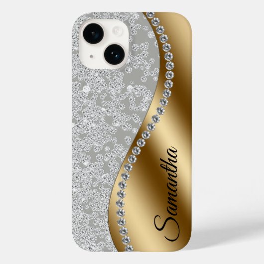 Diamond Look Goud Metaal Gepersonaliseerde Glam Case-Mate iPhone Case (Achterkant)