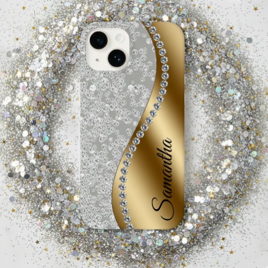 Diamond Look Goud Metaal Gepersonaliseerde Glam Case-Mate iPhone Case