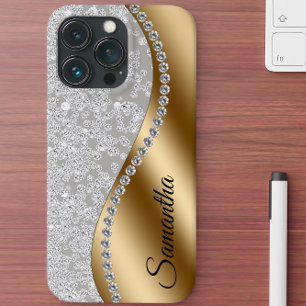 Diamond Look Goud Metaal Gepersonaliseerde Glam Case-Mate iPhone 14 Hoesje