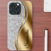 Diamond Look Goud Metaal Gepersonaliseerde Glam Case-Mate iPhone Case