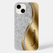 Diamond Look Goud Metaal Gepersonaliseerde Glam Case-Mate iPhone Hoesje (Back)