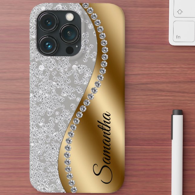 Diamond Look Goud Metaal Gepersonaliseerde Glam Case-Mate iPhone Hoesje