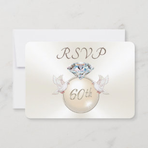 Diamond Love Birds 60e Verjaardag RSVP Kaarten Kaartje
