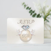 Diamond Love Birds 60th Anniversary RSVP Kaarten (Staand voorkant)