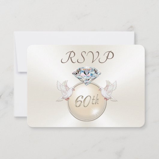Diamond Love Birds 60th Anniversary RSVP Kaarten (Voorkant)