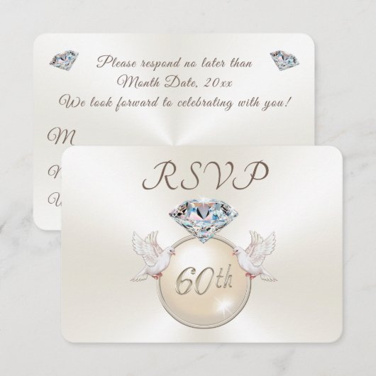 Diamond Love Birds 60th Anniversary RSVP Kaarten Kaartje (Voorkant / Achterkant)
