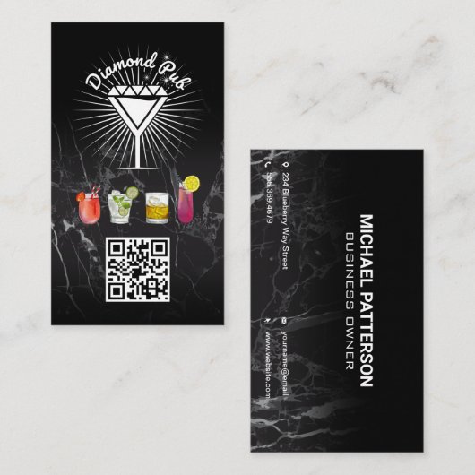 Diamond Martini Glass Logo | QR-code Visitekaartje (Voorkant / Achterkant)