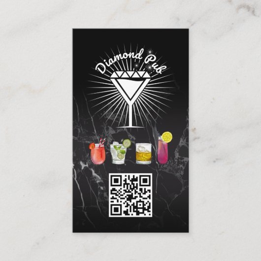 Diamond Martini Glass Logo | QR-code Visitekaartje (Voorkant)
