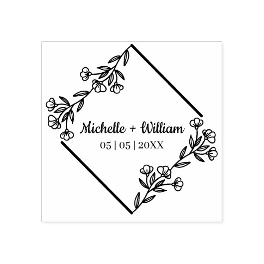 Diamond met wilde bloemen in het zwart voor bruilo rubberstempel (Afrduk)