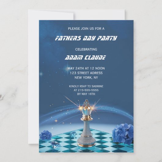 Diamond Metallic King Chess Fathers Day Blauw Kaart (Voorkant)