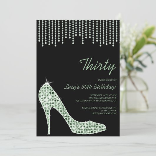 Diamond Mint Stiletto & Kralen 30e Verjaardag Kaart (Staand voorkant)