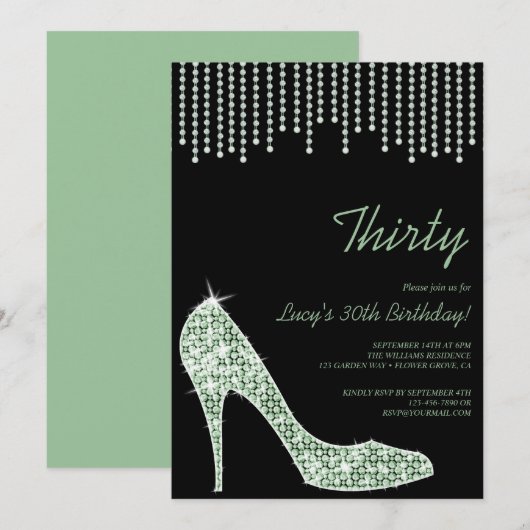 Diamond Mint Stiletto & Kralen 30e Verjaardag Kaart (Voorkant / Achterkant)