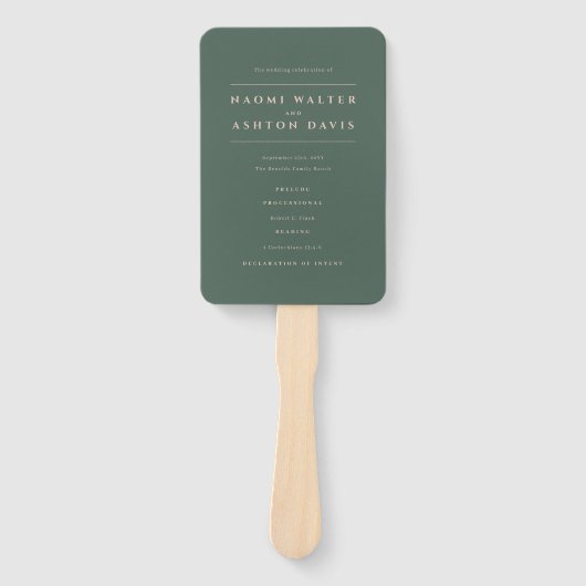 Diamond Monogram Floral Evergreen Wedding Programm Handwaaier (Voorkant)