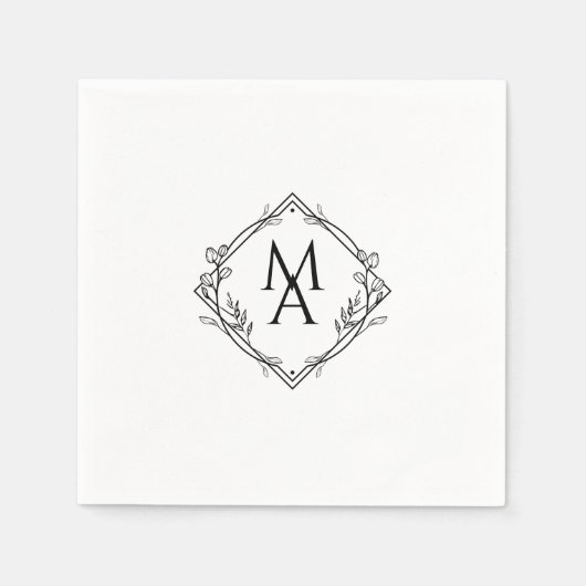Diamond Monogram met bloemen in de zwarte luiers Servet (Voorkant)