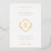 Diamond Monogram met bloemen in gouden bruiloft Folie Uitnodiging (Voorkant)