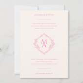 Diamond Monogram met bloemen in roze bruiloft Kaart (Voorkant)