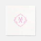 Diamond Monogram met bloemen in roze Servet (Voorkant)