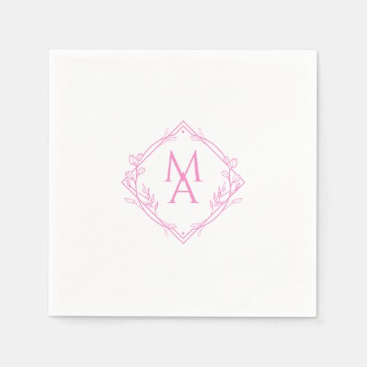 Diamond Monogram met bloemen in roze Servet (Voorkant)