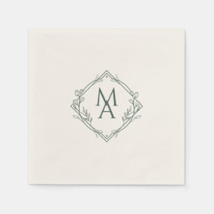 Diamond Monogram met bloemen op Evergreen Servet