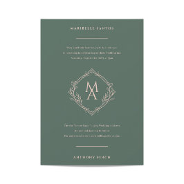 Diamond Monogram met bloemen op Evergreen Wedding Kaart