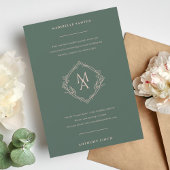 Diamond Monogram met bloemen op Evergreen Wedding Kaart