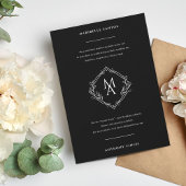 Diamond Monogram met bloemen op het zwarte huwelij Kaart