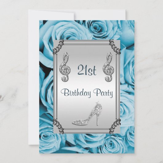 Diamond Music Note, Stiletto & Blue Rozen 21st Kaart (Voorkant)