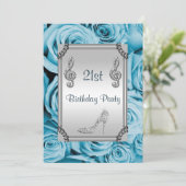 Diamond Music Note, Stiletto & Blue Rozen 21st Kaart (Staand voorkant)