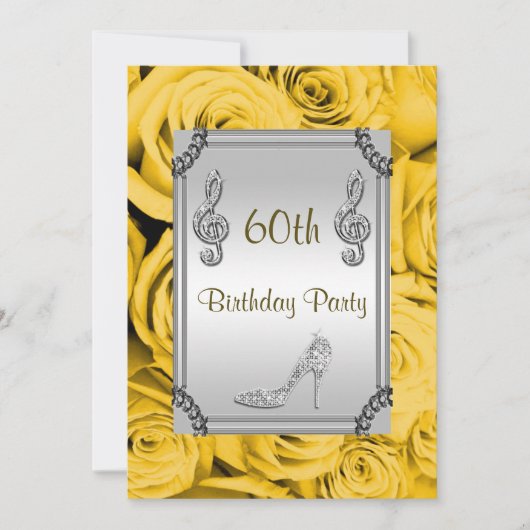 Diamond Music Note, Stiletto & Gele Rozen 60e Kaart (Voorkant)