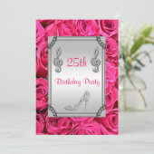Diamond Music Note, Stiletto & Pink Roses 25ste Kaart (Staand voorkant)