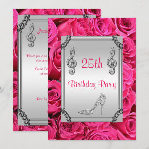 Diamond Music Note, Stiletto & Pink Roses 25ste Kaart