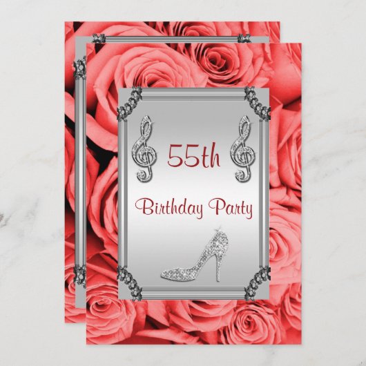 Diamond Music Note, Stiletto & Red Roses 55th Kaart (Voorkant / Achterkant)