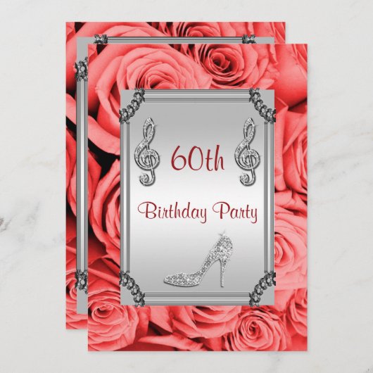 Diamond Music Note, Stiletto & Red Roses 60ste Kaart (Voorkant / Achterkant)