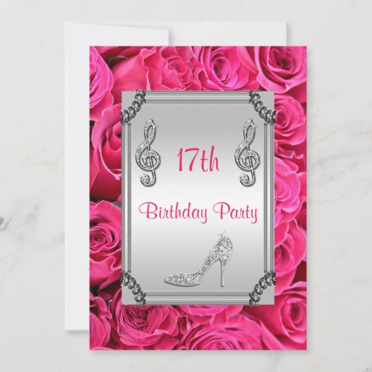 Diamond Music Note, Stiletto & Roze Roses 17th Kaart (Voorkant)