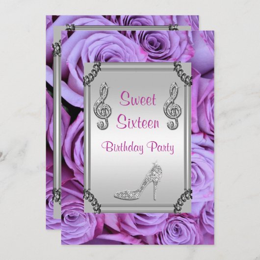 Diamond Music Note, Stiletto & Rozen Sweet 16 Kaart (Voorkant / Achterkant)