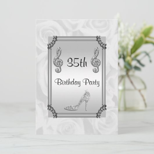 Diamond Music Note, Stiletto & White Roses 35th Kaart (Staand voorkant)