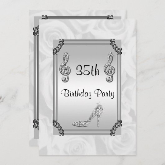 Diamond Music Note, Stiletto & White Roses 35th Kaart (Voorkant / Achterkant)