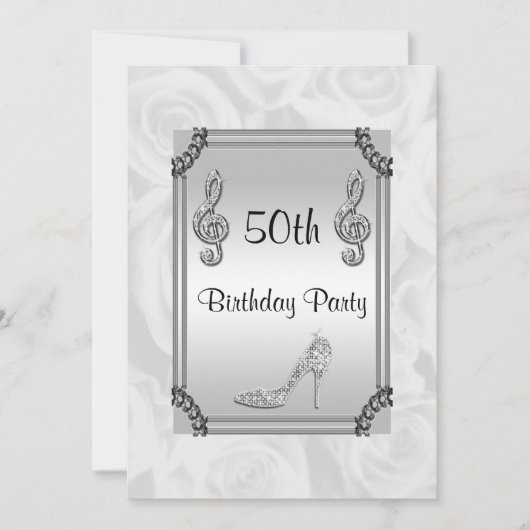 Diamond Music Note, Stiletto & White Roses 50ste Kaart (Voorkant)