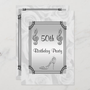 Diamond Music Note, Stiletto & White Roses 50th Kaart