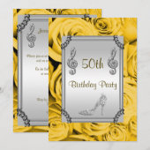 Diamond Music Note, Stiletto & Yellow Roses 50ste Kaart (Voorkant / Achterkant)